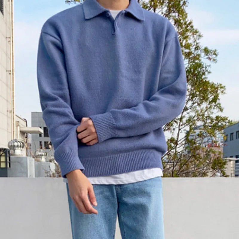 Vintage Lapel Loose Knit Long-Sleeve Pullover