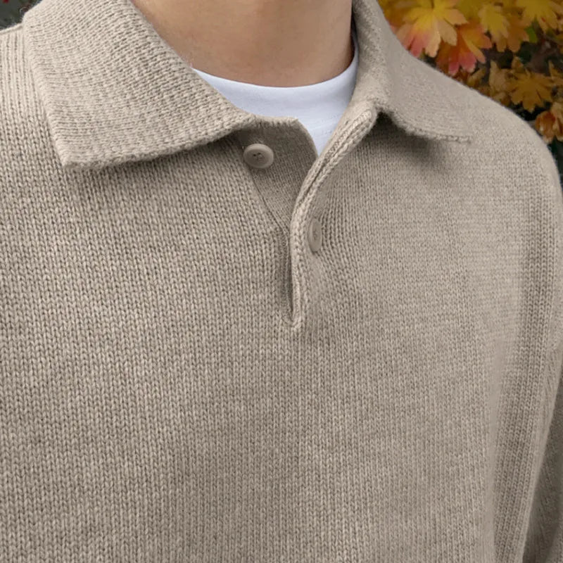 Vintage Lapel Loose Knit Long-Sleeve Pullover