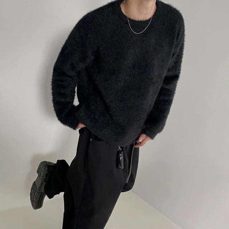 Mink-Hair Round-Neck Pullover