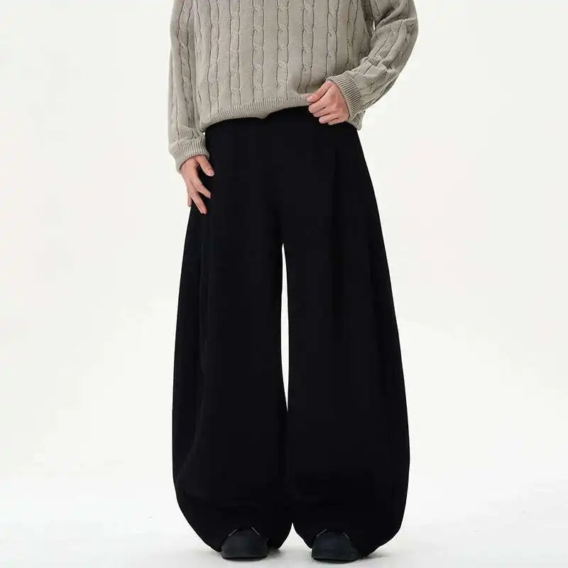 Elastic-Waist Pleated Wide-Leg Sweatpants