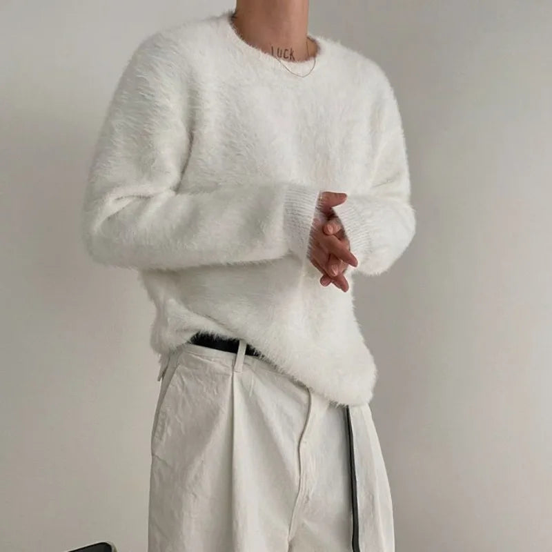 Mink-Hair Round-Neck Pullover