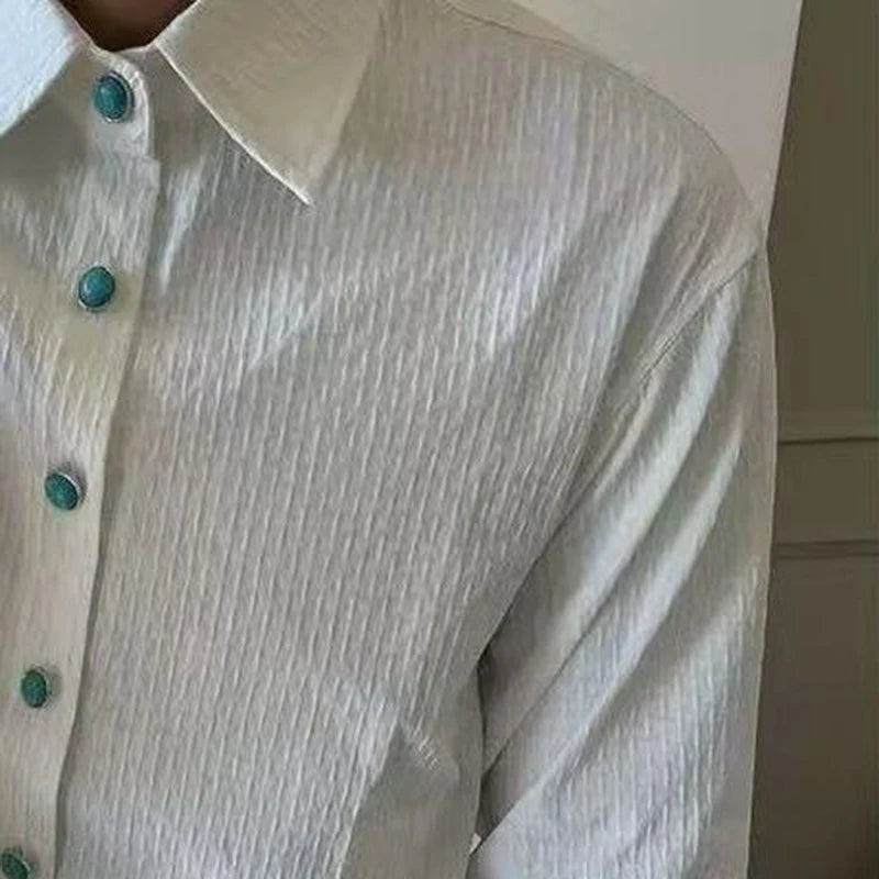 Button-Detail Textured Relaxed Shirt