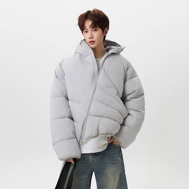 Diagonal-Zip Padded Jacket