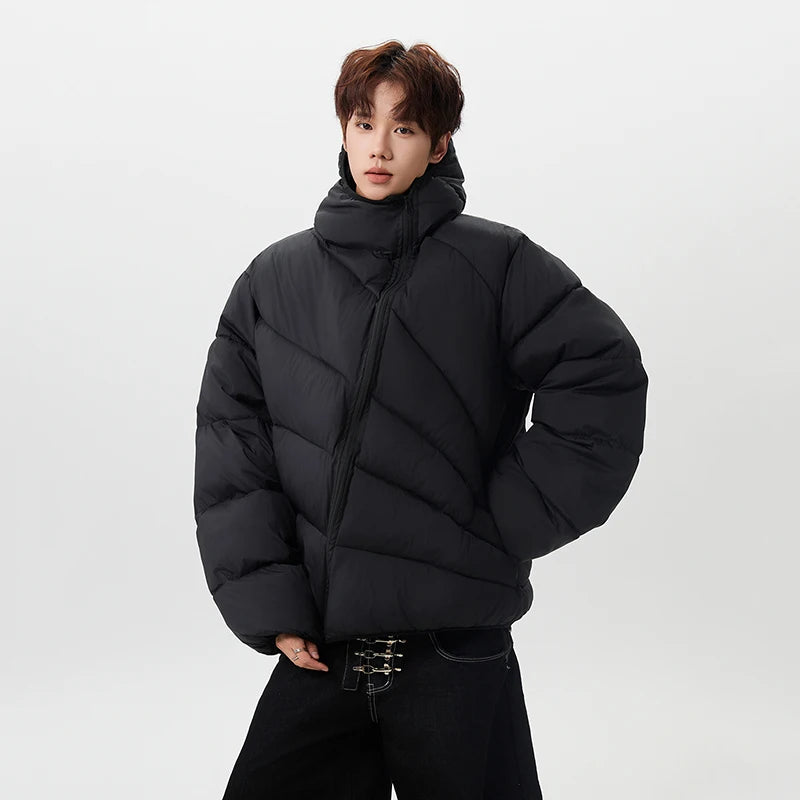 Diagonal-Zip Padded Jacket