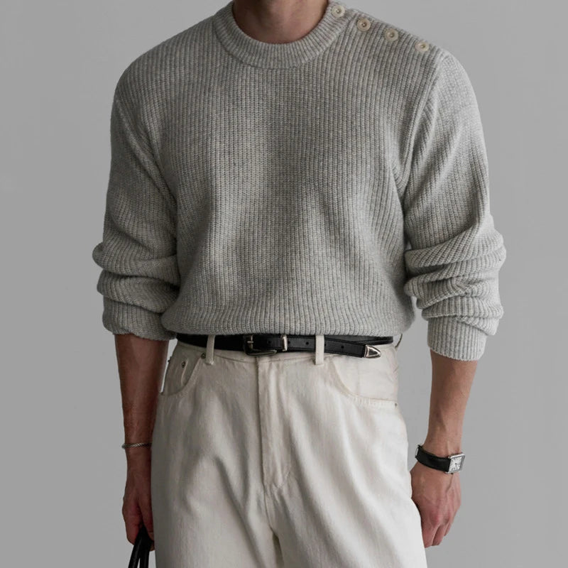 Solid Round-Neck Simple Knit Pullover