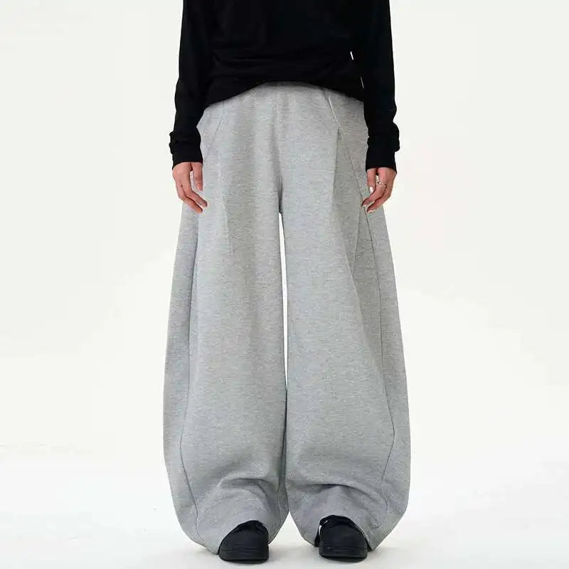 Elastic-Waist Pleated Wide-Leg Sweatpants