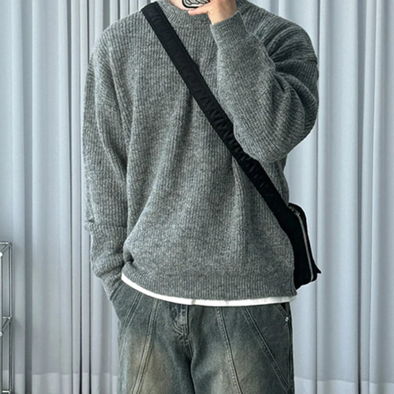Solid Round-Neck Knit Pullover