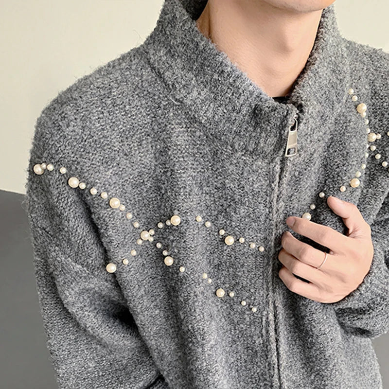 Pearl-Detail Zip Cardigan