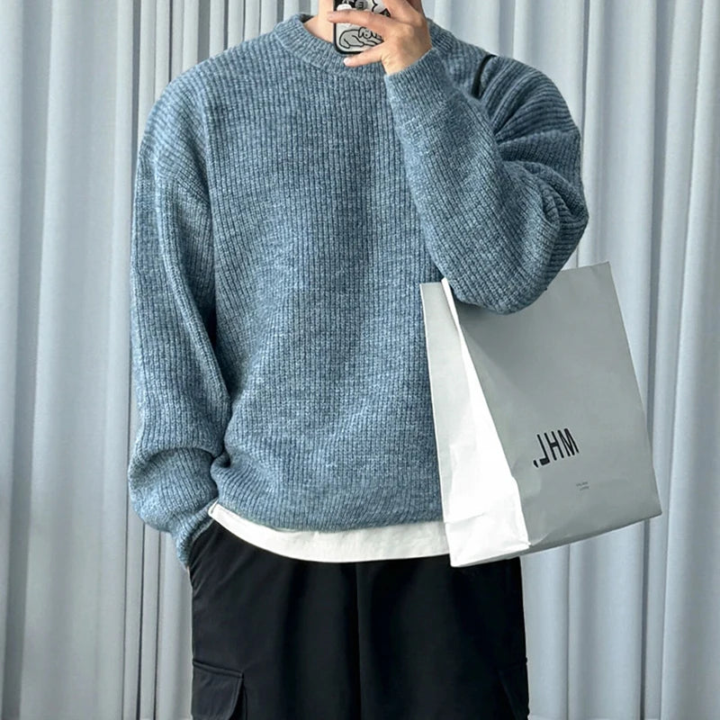 Solid Round-Neck Knit Pullover