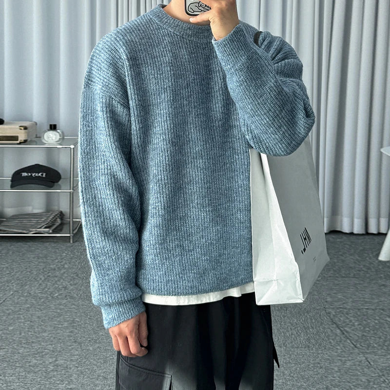 Solid Round-Neck Knit Pullover