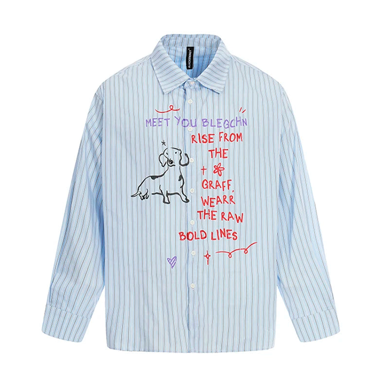 Letter-Print Relaxed Lapel Shirt
