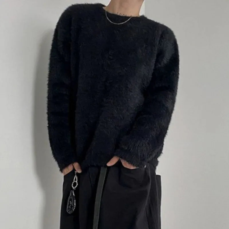 Mink-Hair Round-Neck Pullover