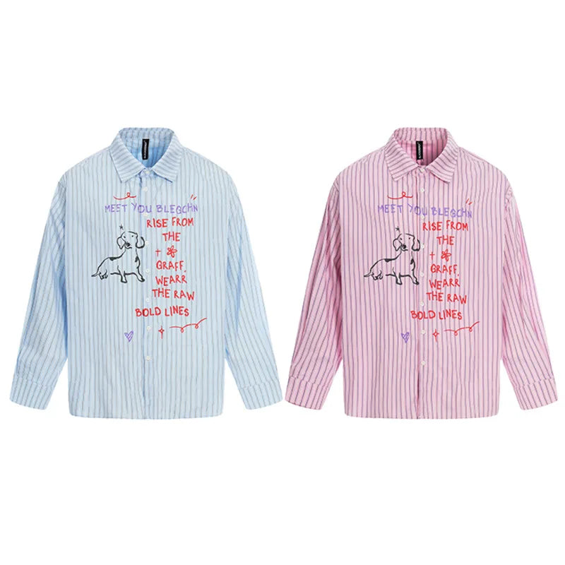 Letter-Print Relaxed Lapel Shirt