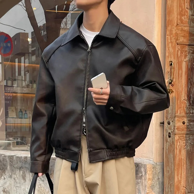 Double-Zip PU Leather Silhouette Jacket