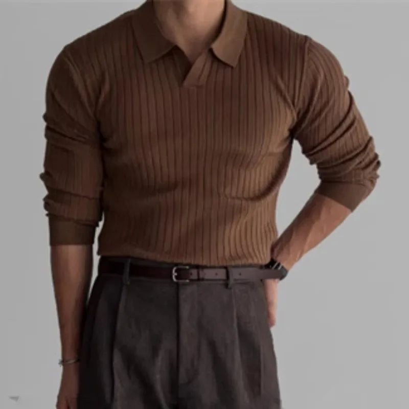 Stretch Turn-Down Collar Long-Sleeve Tee
