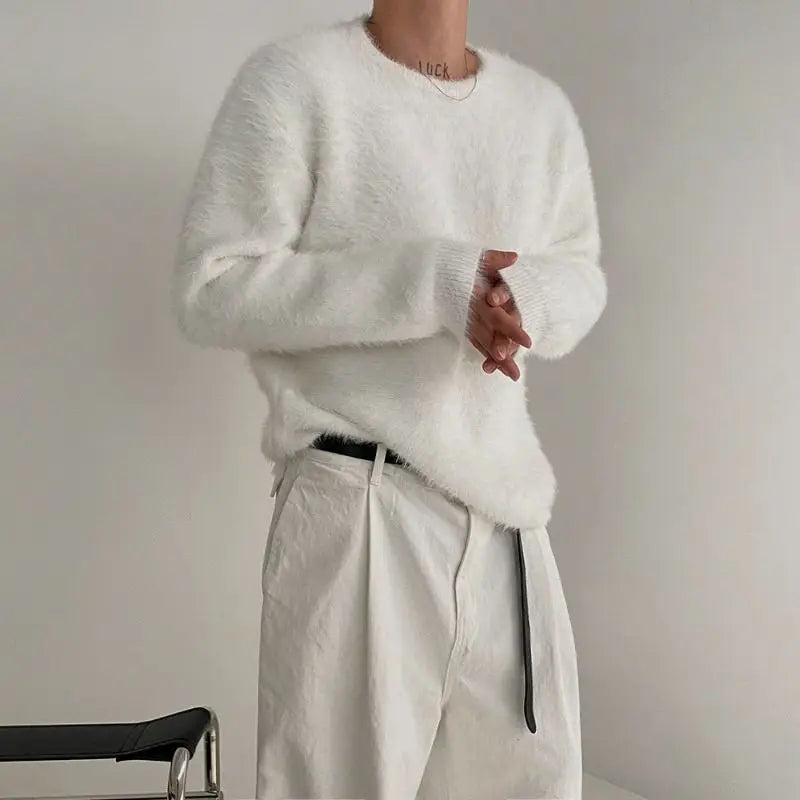 Mink-Hair Round-Neck Pullover