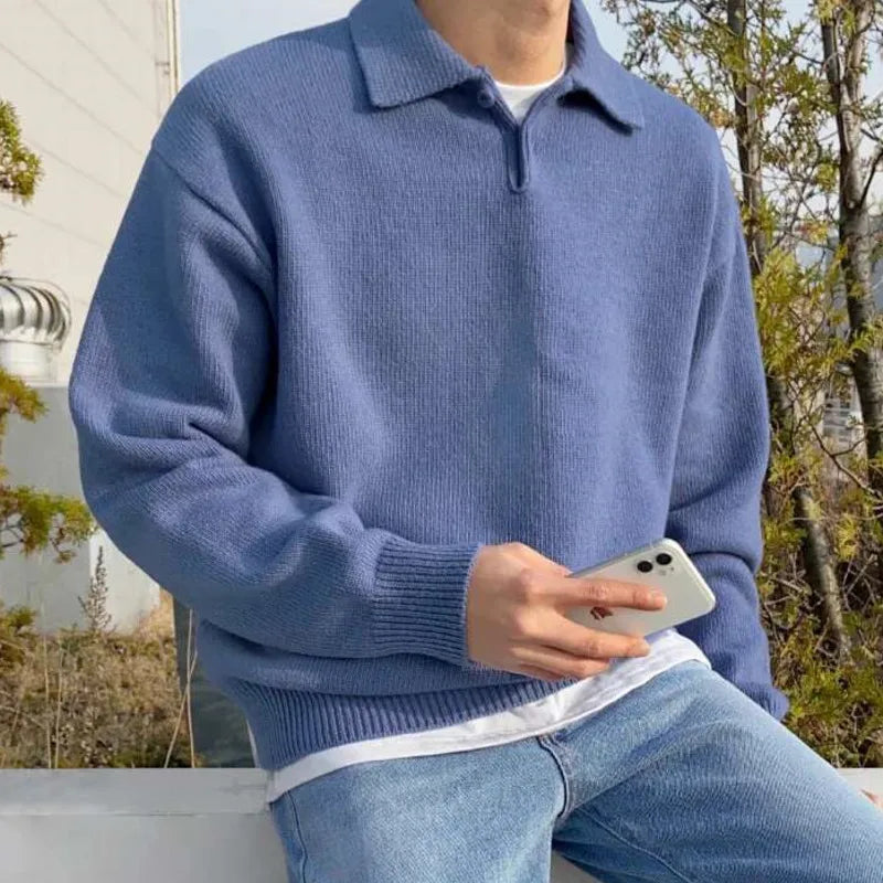 Vintage Lapel Loose Knit Long-Sleeve Pullover