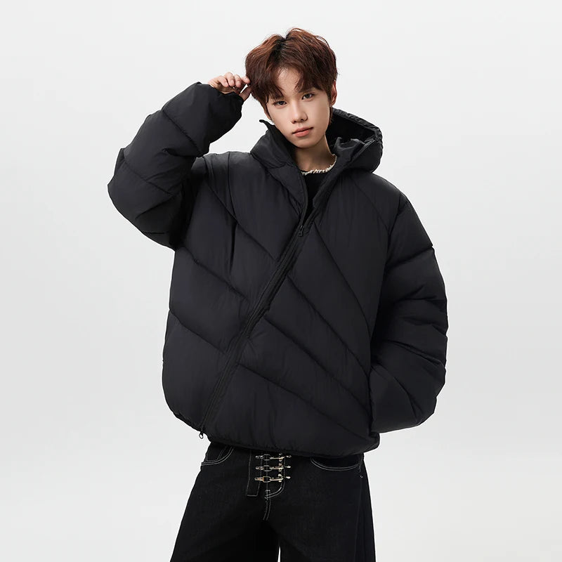 Diagonal-Zip Padded Jacket