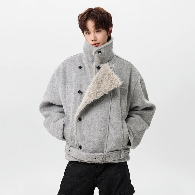 Fur-Trim Double-Breasted Jacket
