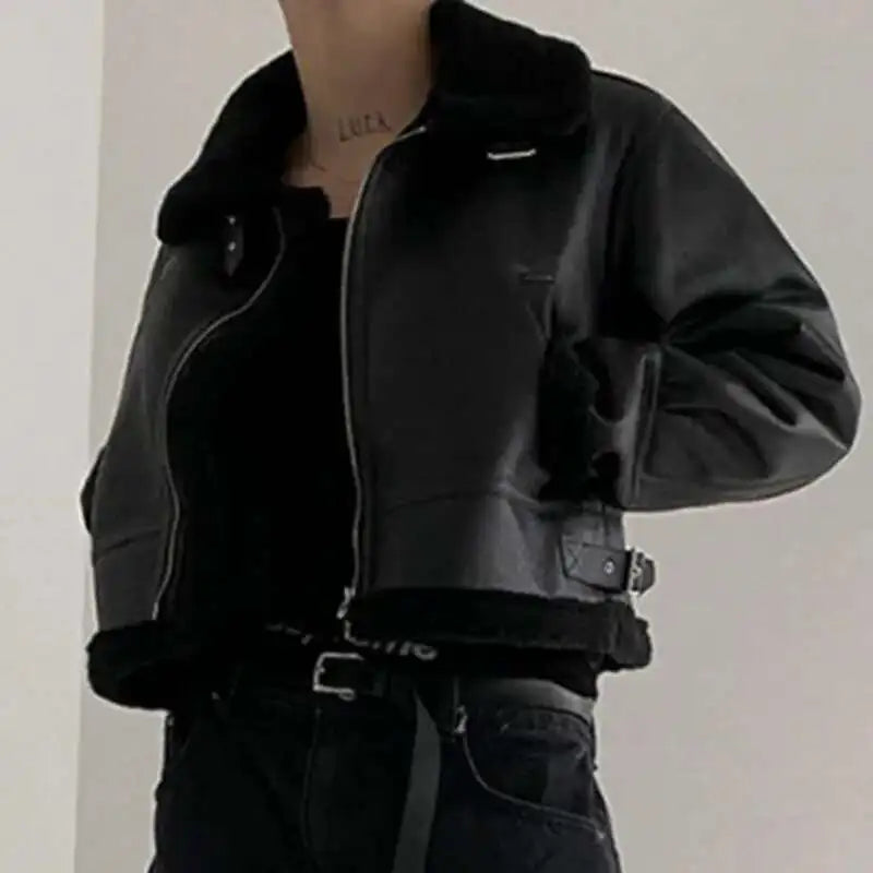 Suede Fur Collar Moto Jacket