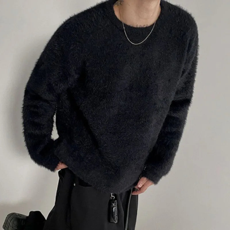 Mink-Hair Round-Neck Pullover