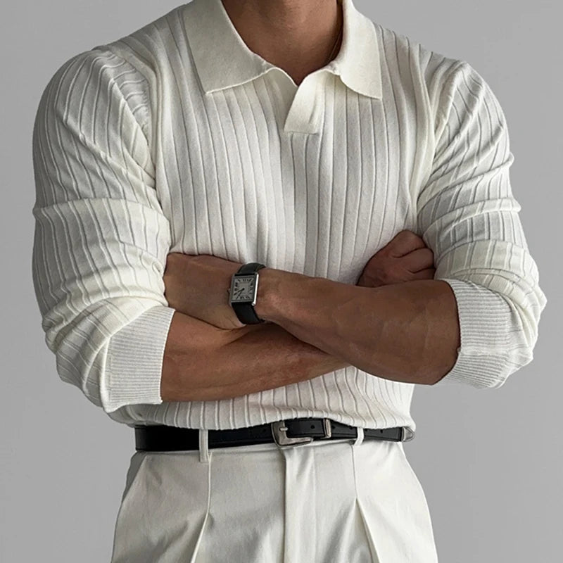 Stretch Turn-Down Collar Long-Sleeve Tee