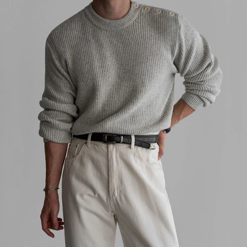 Solid Round-Neck Simple Knit Pullover