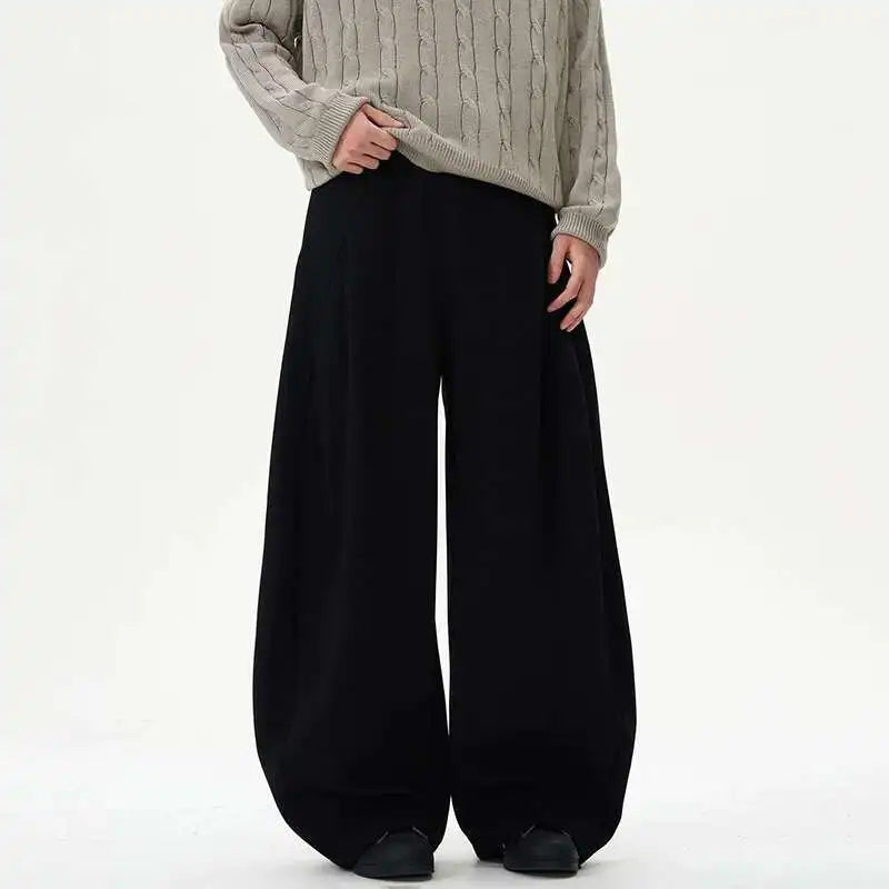 Elastic-Waist Pleated Wide-Leg Sweatpants