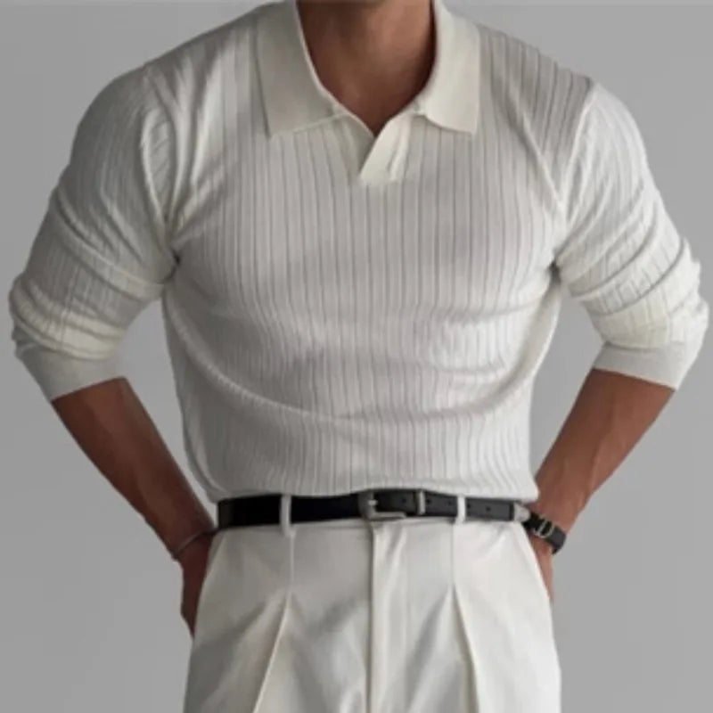 Stretch Turn-Down Collar Long-Sleeve Tee