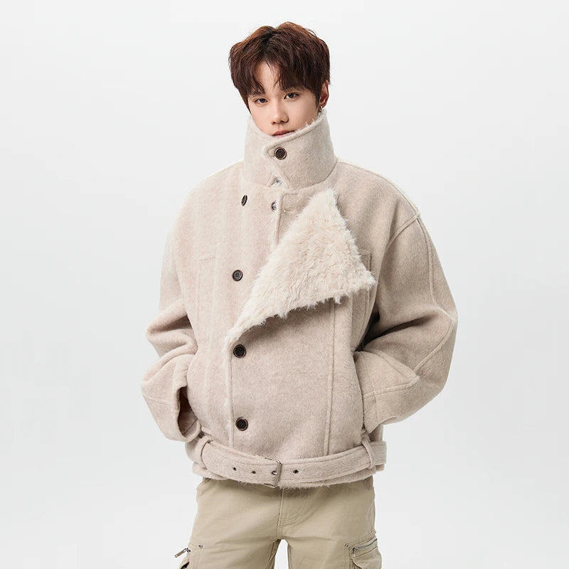 Fur-Trim Double-Breasted Jacket
