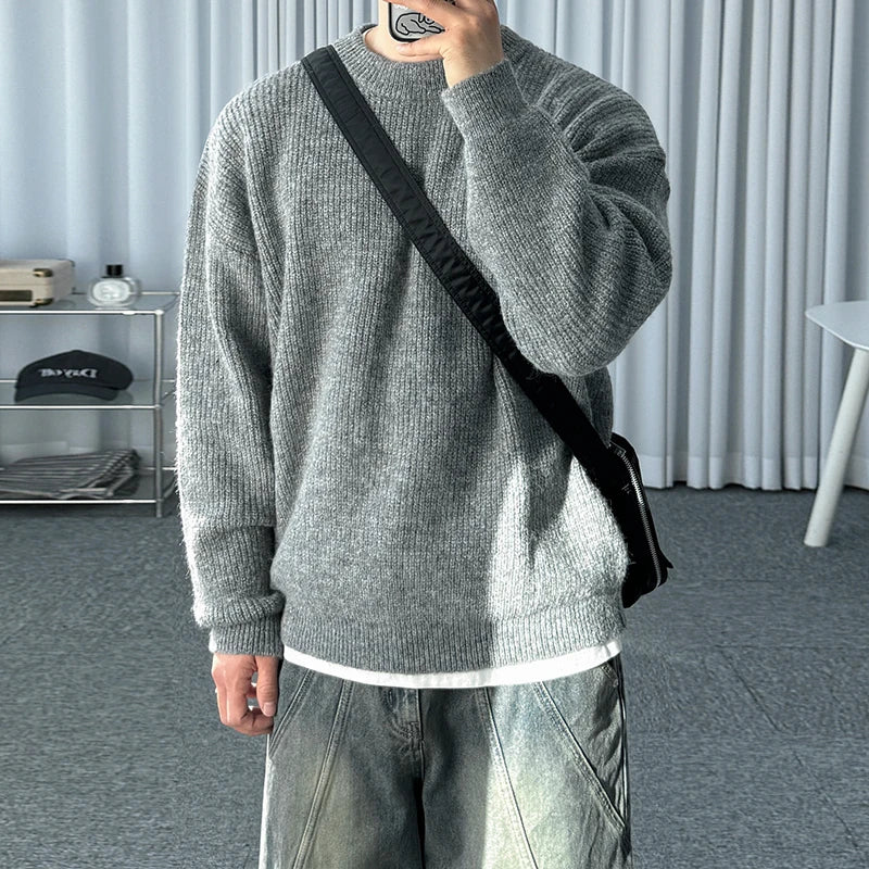 Solid Round-Neck Knit Pullover