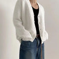 Mink Fleece V-Neck Single-Breasted Knit Cardigan