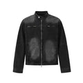 Washed Denim Biker Jacket