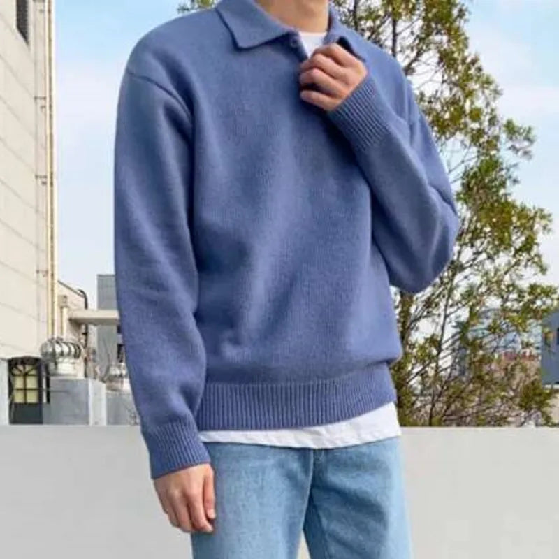Vintage Lapel Loose Knit Long-Sleeve Pullover