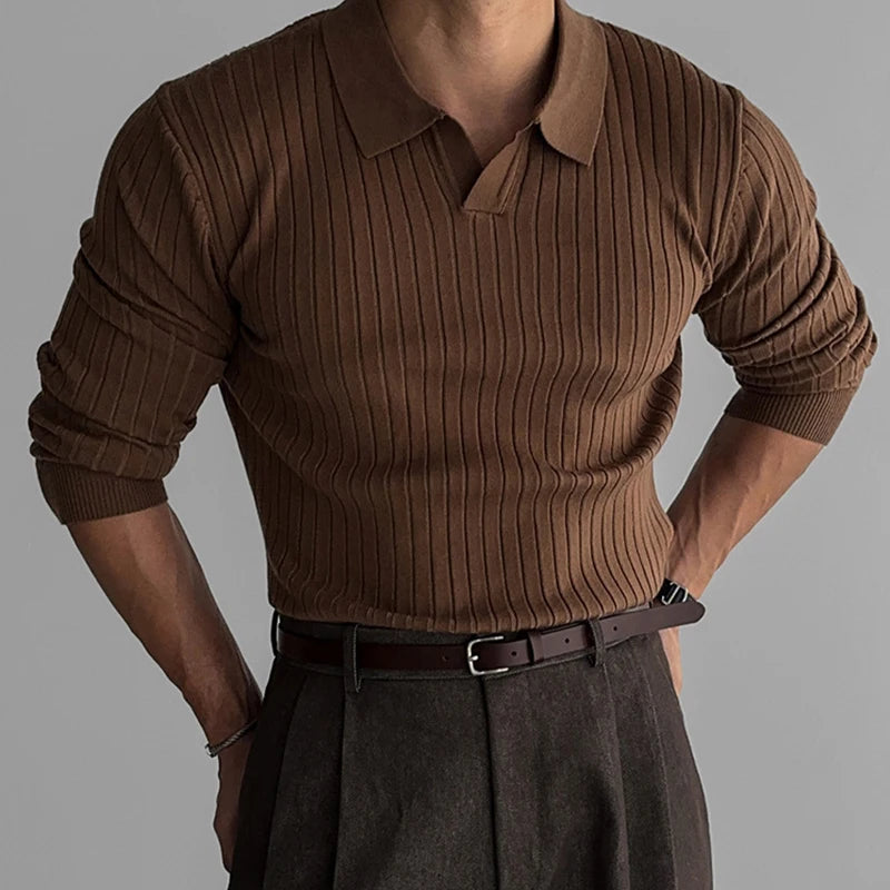 Stretch Turn-Down Collar Long-Sleeve Tee