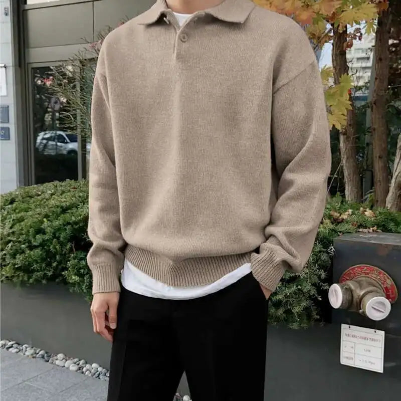 Vintage Lapel Loose Knit Long-Sleeve Pullover