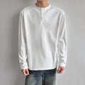 Button Round-Neck Solid Long-Sleeve Tee