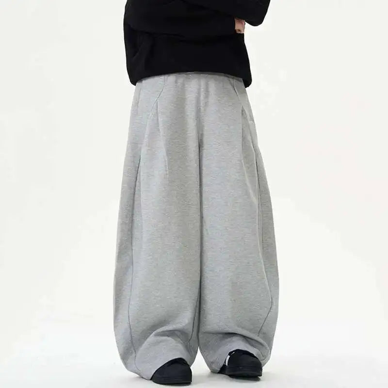 Elastic-Waist Pleated Wide-Leg Sweatpants