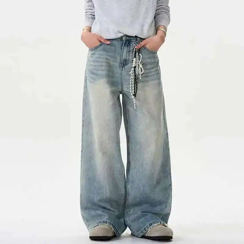 Distressed Wide-Leg Jeans