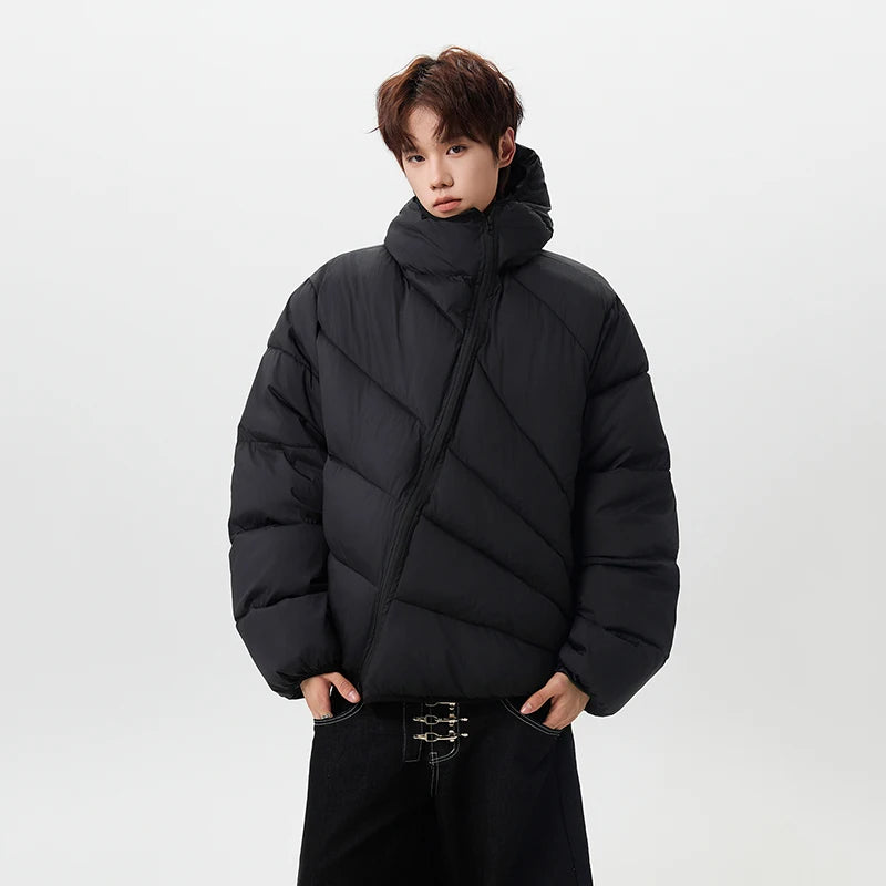 Diagonal-Zip Padded Jacket