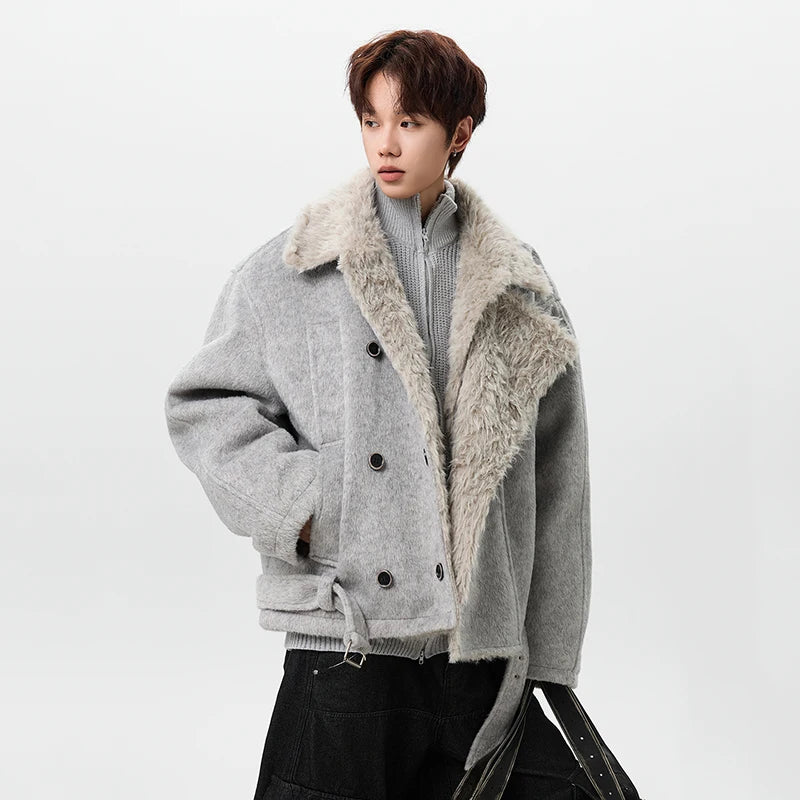 Fur-Trim Double-Breasted Jacket