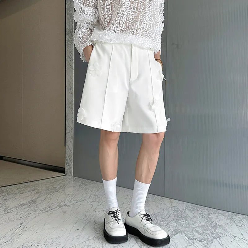 Bead-Flower Embellished Loose Shorts