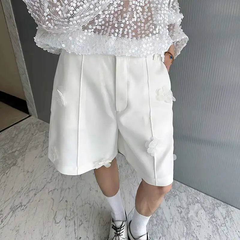 Bead-Flower Embellished Loose Shorts