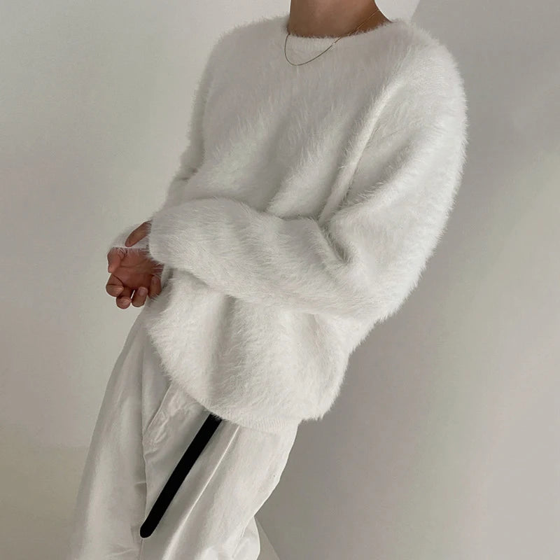 Mink-Hair Round-Neck Pullover