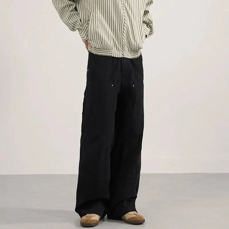 Ribbon-Detail Washed Wide-Leg Trousers
