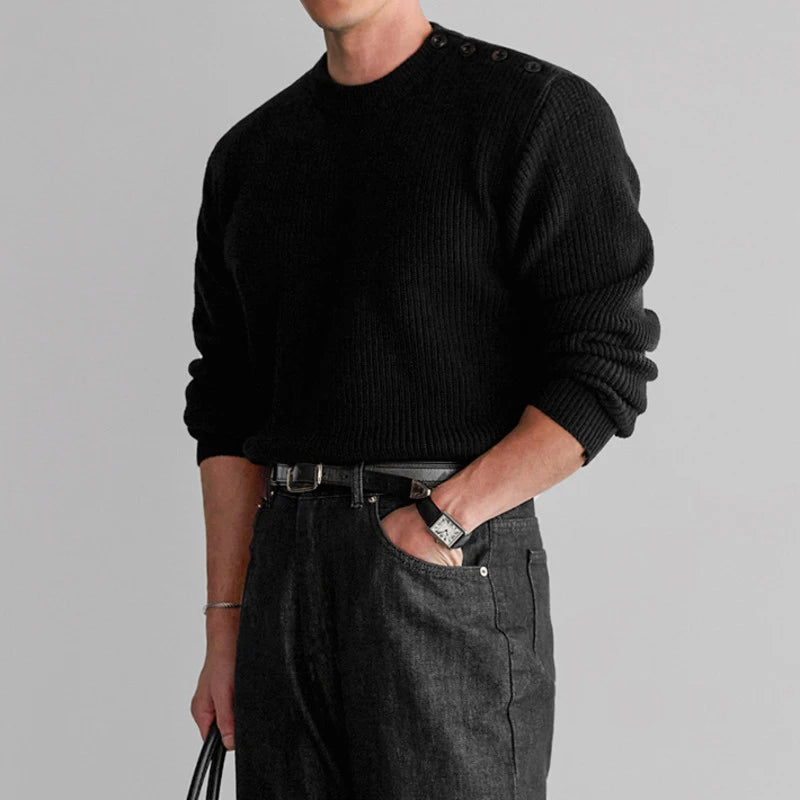 Solid Round-Neck Simple Knit Pullover