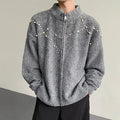 Pearl-Detail Zip Cardigan