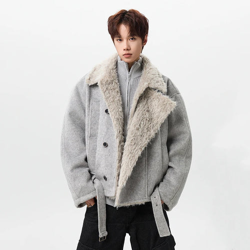 Fur-Trim Double-Breasted Jacket